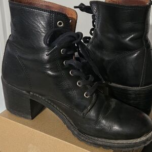 Frye Black Leather Lace Up Boots